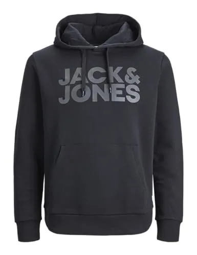 JACK & JONES Herren Hoodie JJECORP - XL, Schwarz mit großem Print - Stylischer Kapuzenpullover aus Baumwollmischung für Herren, ideal für lässige Looks und bequemes Tragen. Maschinenwaschbar und pflegeleicht.