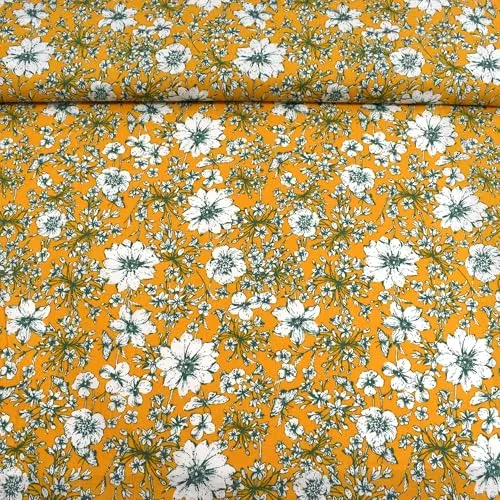 MAGAM-Stoffe Blumen Baumwollstoff aus Frankreich OEKO-TEX Meterware ab 50cm (Alya gelb | 145g/160cm)