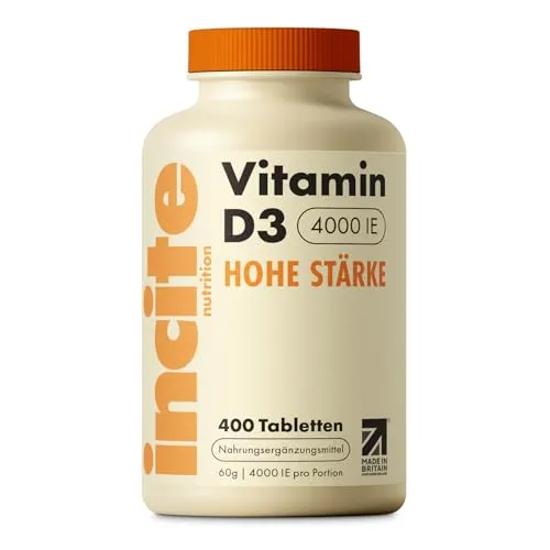 Vitamin D3-400 leicht einnehmbare Premium Vitamin D3-Mikrotabletten – Tablette Cholecalciferol VIT D3-Vegetarisches Nahrungsergänzungsmittel-Hergestellt von Incite Nutrition in Großbritannien