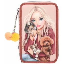 Depesche 13673 TOPModel Fur Ever Friends - Rosa und Kupfer Federtasche - Federmäppchen für Mädchen, ideal für Schule und Freizeit. Ausgestattet mit 18 Bunt- und Filzstiften, Schere und coolen Bommeln als Reißverschluss-Anhänger.