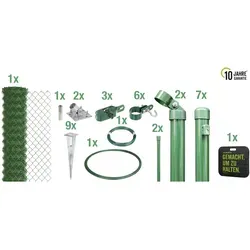 Alberts 25m Maschendrahtzaun Set EBH grün - 1750mm Höhe - Maschendrahtzaun Komplettset in grün, Höhe 1750 mm, Länge 25 m - einfache Montage ohne Beton dank Einschlag-Bodenhülsen. Ideal für Garten und Grundstücke.