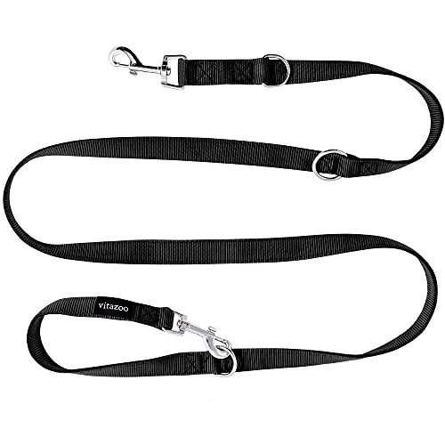 vitazoo Hundeleine in schwarz 2mx2,5cm, stabil und in 3 Längen verstellbar – auch als Führleine für große Hunde geeignet – bissfeste Welpenleine, Dog Leash
