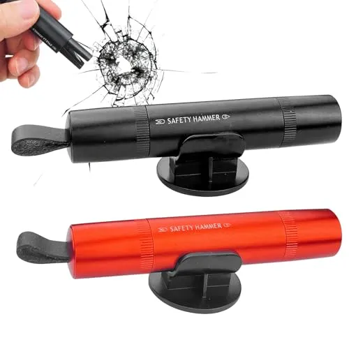 Maxentico 2 Stück Gurtschneider Notfallhammer Mini, 2 In 1 Safety Nothammer Auto mit Gurtschneider, Tragbarer Sicherheitshammer Fensterbrecher, Glasbrecher, Autoscheiben Zerstörer (Schwarz + Rot)