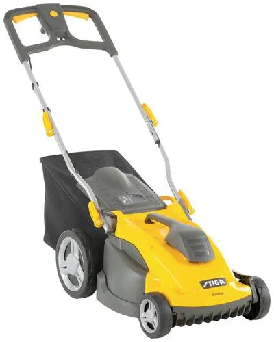 STIGA COMBI 340c Elektro Rasenmäher 1600W - Rasenmäher für Flächen bis 600 m² mit 38 cm Schnittbreite, leise, leicht und mit 40L Fangkorb. Ideal für präzisen Schnitt dank Rasenkamm und zentraler Schnitthöheneinstellung in 6 Positionen.