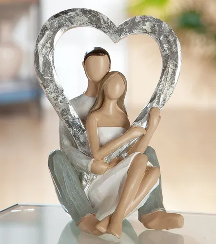 Gilde Skulptur Liebespaar Herz-Rahmen Kunstharz Verliebte Glück 36810
