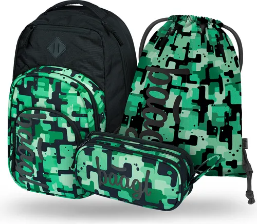 BAAGL Coolmate Green Rucksack-Set 3tlg: Rucksack, Federmäppchen, Turnbeutel