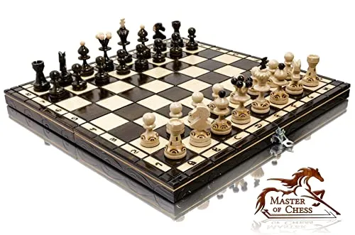 Master of Chess PEARL 35 cm beliebtes europäisches Schach-Set, handgefertigtes Schachbrett und Spielsets mit gebrannten Ornamenten, Luxus-Schachsets für Kinder und Erwachsene, in 4 Farben