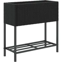 vidaXL Pflanzkübel mit Ablage – Hochbeet aus Poly Rattan - Stylischer Pflanzkübel mit stabilem Stahlgestell, ideal für Garten und Terrasse. Langlebig, pflegeleicht und mit praktischer Ablage für Zubehör.