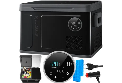 KESSER® Kompressor Kühlbox 2in1 - Doppelzone Kühl & Gefrierfach - Kühlboxen & Kühlschränke mit Dual Zone Kühlung bis -20 °C, ideal für Camping und Auto, inklusive 2 Kühlakkus und benutzerfreundlichem LED-Touch-Display.