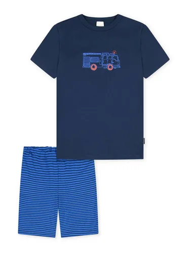 Schiesser Youth-Mens Jungen Pyjamaset, Nachtblau - Mädchenmode, bestehend aus einem bequemen Oberteil mit Schweinchen-Kontur-Print und einer weichen Frottee-Schlafhose aus 100 % Organic Cotton für höchsten Schlafkomfort.