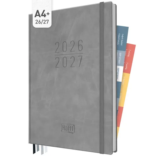 Häfft Lehrer-Planer 2026/2027 - A4+ Grey Edition - Praktischer Taschenkalender im A4+ Format für Lehrer, mit übersichtlicher Wochenansicht auf zwei Seiten. Ideal für die Organisation des Schuljahres.