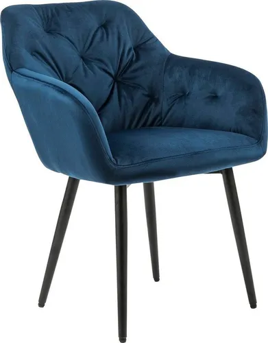 SalesFever Esszimmerstuhl mit Knopfheftung in Blau - Moderne Stühle mit gepolsterter Sitzfläche und Rückenlehne, ideal für stilvolle Esszimmer. Samtvelours-Bezug sorgt für Komfort und Eleganz.