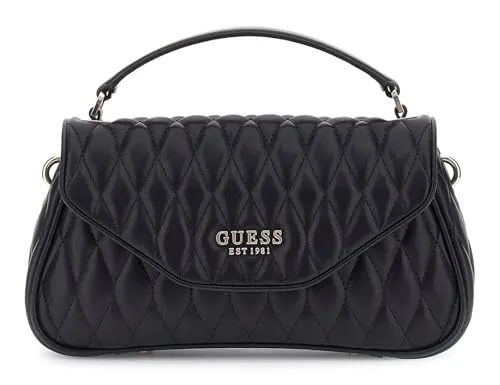 GUESS Valla Top Handle Flap Bag - Elegante Umhängetasche in Schwarz - Umhängetasche aus hochwertigem, recyceltem Material mit geräumigem Hauptfach und verstellbarem Schulterriemen für optimalen Tragekomfort.