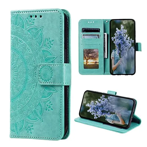 CoverKingz Handy Hülle kompatibel mit Samsung Galaxy S23 - Handyhülle mit Kartenfach Bookcover Case - Handy Tasche klappbar Motiv Mandala Grün