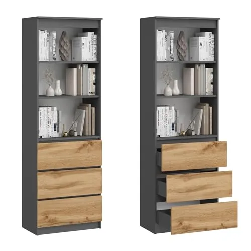 Home Collective Aktenregal Standregal mit 3 Schubladen - Bücherregal mit 3 offenen Fächern und 3 Schubladen, aus hochwertigem MDF Holz, ideal für Ordnung und Stauraum in Büro oder Flur.