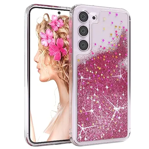 EAZY CASE Hülle kompatibel mit Samsung Galaxy S23 Plus Schutzhülle mit Flüssig-Glitzer, Handyhülle, Schutzhülle, Back Cover mit Glitter Flüssigkeit, TPU/Silikon, Transparent/Durchsichtig, Pink