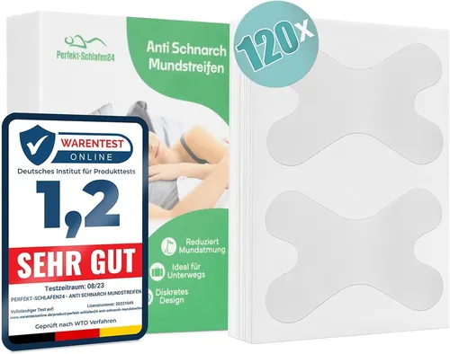 Perfekt-Schlafen24® Mundpflaster Schlafen gegen Schnarchen - 120er Set - Atmungshilfen & Nasenstrips - 120 Mundtapes für ruhige Nächte, unterstützen die Nasenatmung und reduzieren Schnarchen für besseren Schlaf.