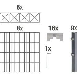 Alberts 16m Doppelstabmattenzaun-Set Nexus anthrazit 1m - Doppelstabmattenzaun-Set mit Dekorelement Nexus, langlebig und wartungsfrei. Ideal für Sicherheit und Sichtschutz im Garten. Made in Germany, verzinkt und kunststoffbeschichtet für optimalen Rostschutz.
