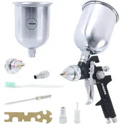 TECPO HVLP Lackierpistole 600 ml - Präzise Sprühtechnik für perfekte Lackierergebnisse - Farbsprühsysteme mit 1,4 mm Düse für feine Zerstäubung, ideal für Lackierarbeiten an Fahrzeugen. 600 ml Aluminium-Fließbecher sorgt für effiziente Anwendung.