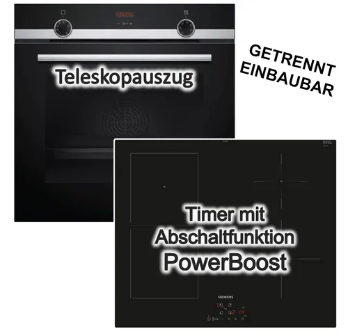 SIEMENS HERDSET Backofen Teleskopauszug + Induktionskochfeld PowerBooster 60cm