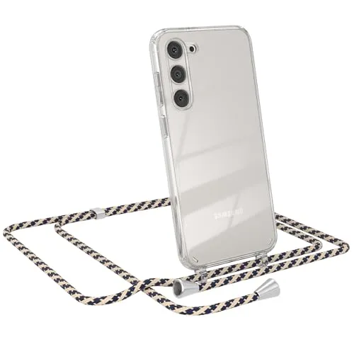 EAZY CASE - Handykette kompatibel mit Samsung Galaxy S23 Plus Kette zum Umhängen für Samsung Galaxy S23 Plus Hülle mit Band aus Silikon transparente Handyhülle als Fallschutz in Taupe Camouflage