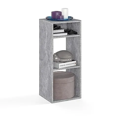 KOMTO Regal Beton - Flexibles Bücherregal für jeden Raum - Bücherregal 33,8 x 30,7 x 80,4 cm mit 3 Ebenen, ideal für kleine Räume und vielseitig einsetzbar. Organisieren Sie Ihre Bücher und Deko stilvoll und platzsparend.