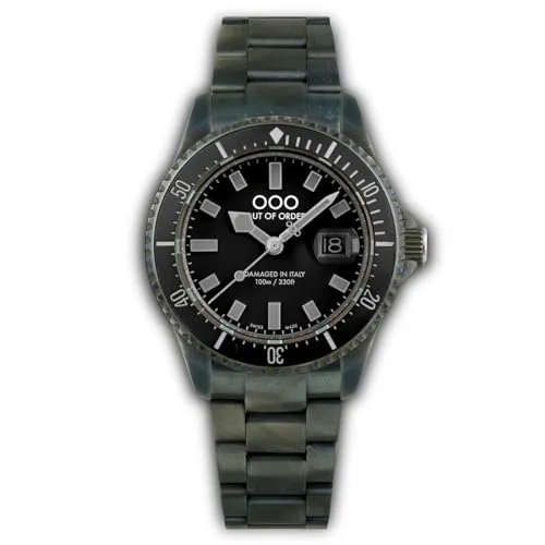 Out of Order CASA NOVA Stahl Swiss Made Quarz Datum Schwarz Herrenuhr, silber / schwarz, Armband