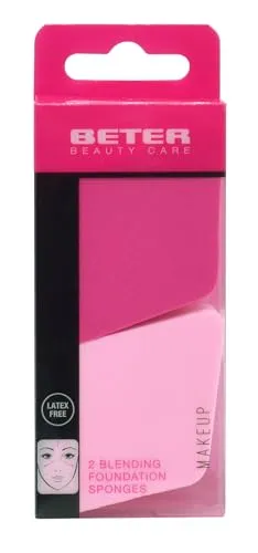 BETER - Pack mit 2 Make-up-Schwämmen in Rhombusform, mit abgerundeten Kanten, hohe Präzision, gleichmäßige Verteilung, ideal für flüssiges und cremiges Make-up