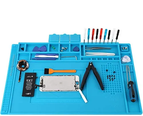 Aweohtle Lötmatte Silikon 500℃ Hitzebeständige Magnetisch Reparatur Matte Arbeitsmatte soldering mat antistatisch für Lötpistolen, Heißpistolen - groß 45x 30cm