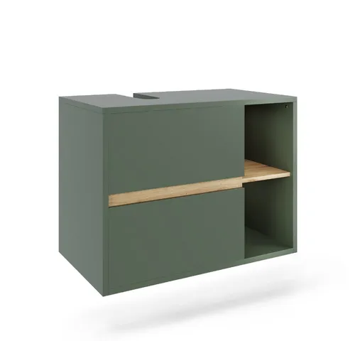 Vicco Waschbeckenunterschrank Viola, Grün/Artisan, 80 x 60 cm - Waschbeckenunterschrank mit 2 Schubladen und offenen Fächern für optimalen Stauraum. Wandhängend montiert, sorgt er für eine moderne Atmosphäre in Ihrem Badezimmer.