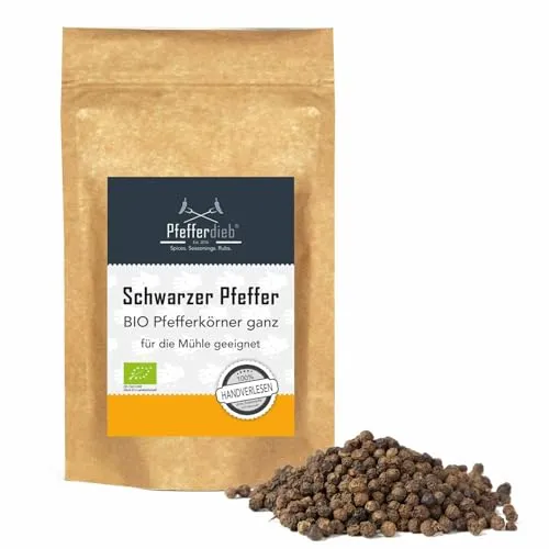 Schwarzer Pfeffer BIO | Pfefferkörner ganz | Premium Qualität direkt aus Gewürzgarten, 500g - Pfefferdieb®