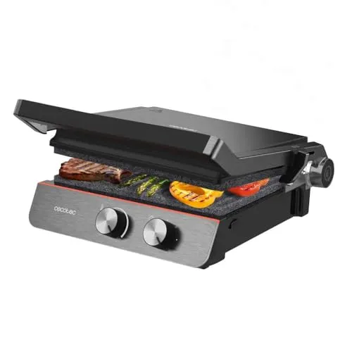 Cecotec Elektrischer Grill Rock nGrill Blaze Neon - 2200 W Leistung, 180 Öffnung für gleichmäßiges Garen und einfache Reinigung mit RockStone Beschichtung