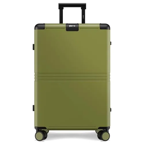ONYX Hybrid-Pro Koffer Mittelgroß 65x42x28, Leichter 4,8kg Hartschalen-Koffer mit TSA-Schloss Aluminiumverschluss und leisen 360°-Rollen, 70L Reisekoffer aus robustem Polycarbonat, Olive Green