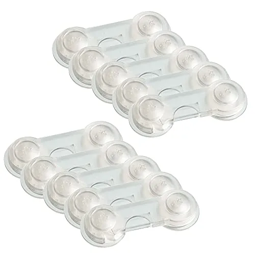 Offgridtec Kindersicherheits-Türschloss, Schrank- & Schubladensicherung, Einteiliges Robustes ABS, Starke Klebeinstallation ohne Bohren, Einfaches Öffnen für Eltern, 10er-Pack, Transparent