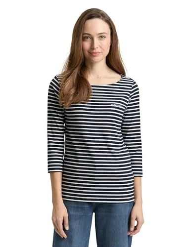 TOM TAILOR 3/4-Arm-Shirt im Streifen-Design blau XXXL (46) - Stylisches 3/4-Arm-Shirt in navy blue mit elastischem Stretchmaterial für hohen Tragekomfort. Ideal für lässige Outfits, pflegeleicht und perfekt für den Alltag.