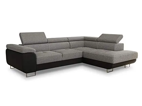 Ecksofa Caris mit Schlaffunktion - Sofas & Couches: Komfortables Ecksofa mit Schlaffunktion, einstellbaren Kopfstützen und praktischem Bettkasten für zusätzlichen Stauraum.
