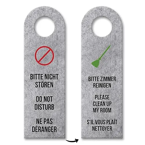 Bitte nicht stören oder Bitte Zimmer reinigen Sprachen-Türhänger in grau Hotel