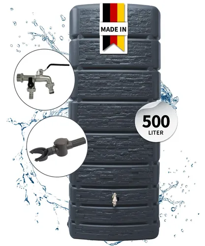 4rain SLIM STONE DECOR Regentonne Wandtank 500 Liter graphite grey