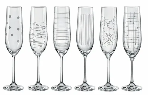 Bohemia Kristall Gläser - Elements - 6er Set - Wassergläser - 6 exquisite Sektgläser mit verschiedenen Ornamenten, 190 ml, spülmaschinenfest, perfekte Eleganz für jeden Anlass.