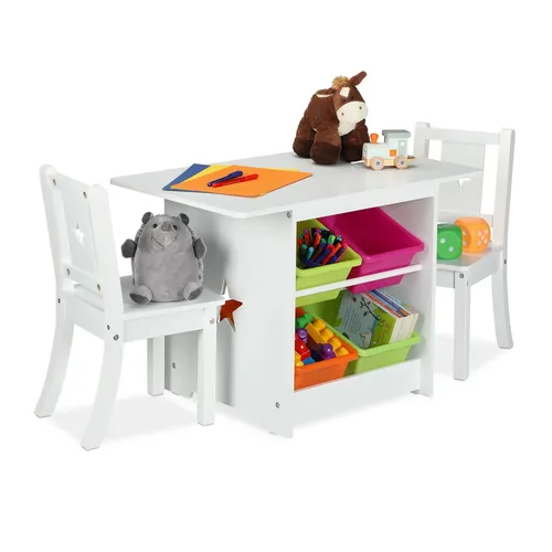 Bunte Kindersitzgruppe - Kindertischgruppe mit 3 Teilen - Spieltisch- & Stuhl-Sets für Kinder, ideal zum Basteln und Spielen. Inklusive Tisch und 2 Stühlen, aus robustem MDF, perfekt für jedes Kinderzimmer.