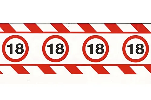 Absperrband zum 18 Geburstag aus Kunststoff, 15 m lang x 7,5 cm breit