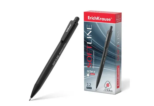 Erich Krause Bleistift, Druckbleistift HB 0,9mm mit Radiergummi 12 Stück Schwarz