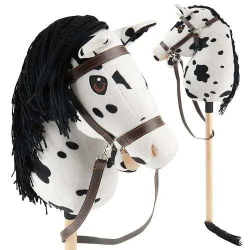 Bieco Hobby Horse Steckenpferd Schecke - Größe S mit abnehmbarem Stock - Das ideale Steckenpferd für Hobby Horsing! Größe S für kleine Reiter:innen, perfekt zum Springreiten und Spielen. Hochwertige Materialien und liebevolle Details bieten sicheren Spielspaß. Platzsparend und handlich für unterwegs.