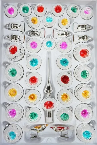 Navidacio Weihnachtsbaumkugel Set 39 tlg. - Hochglanz Vintage Silver Style - Weihnachtskugeln Set mit 39 handgefertigten, mundgeblasenen Kugeln im edlen Vintage Silver Style. Perfekt für eine festliche Dekoration und ein zauberhaftes Weihnachtsflair.
