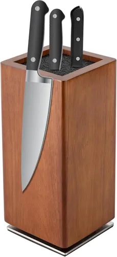 Magnetischer Messerblock aus Akazienholz - 360° drehbar mit Borsteneinsatz - Praktischer und stilvoller Messerblock aus Akazienholz, ideal für jede Küche. Die 360° Drehfunktion ermöglicht einfachen Zugriff, während die feinen Borsten Ihre Messer sicher und schonend aufbewahren.