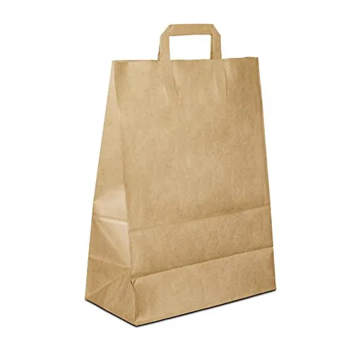 Papiertüten Braun mit Flach-Henkel I 250 Stk. 32+17x44cm I Papiertragetasche für Einzelhandel, Hochzeit, Geburtstag, TO-GO I Geschenktüten aus Kraftpapier I HUTNER