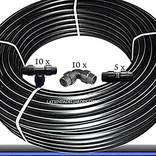Suinga Rohr PE100 HD 25mm PN10, 100m flexible HDPE/Wasserleitung/Trinkwasserleitung/Wasserleitungsrohr/Bewässerungsrohr. Enthält 10 Ellenbogen, 10 T-Stücke und 10 Anschlüsse