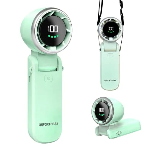 Tragbarer Handventilator,Turbo Mini Ventilator Einstellbare Geschwindigkeit(1-100),Wiederaufladbarer 4000mAh Akku,Bürstenlosen Motor, 3-IN-1 Hand/Schreibtisch/Halsventilator, Für Reisen/Outdoor-Grün