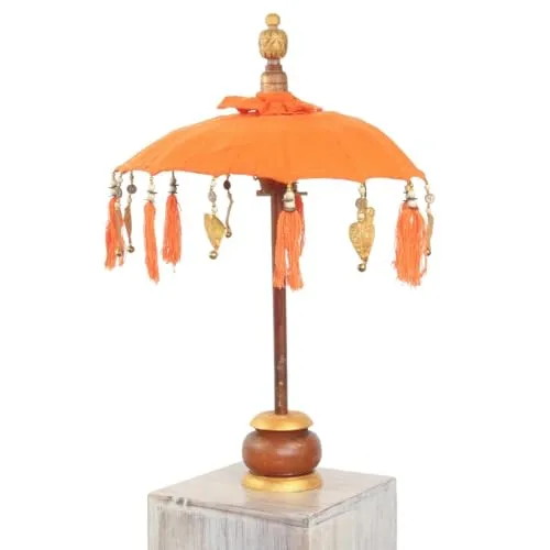 Kleiner Tischschirm aus Bali - Handgefertigter Partyschirm in Orange Gold - Markisen - Traditionelle Handarbeit aus Indonesien, ideal als dekorativer Tischschirm für Events und Partys.
