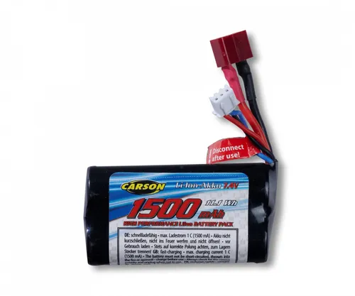 Carson 500608271 LiIon Akku 7,4V/1500mAh - Akkus für Modellbau, leistungsstarker LiIon Akku mit 1500mAh und T-Plug für zuverlässige Energieversorgung Ihrer RC-Modelle.